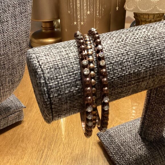 Chocolate and CZ Metal Bangle Bracelets in a Set of 3 - Picture 5 of 6